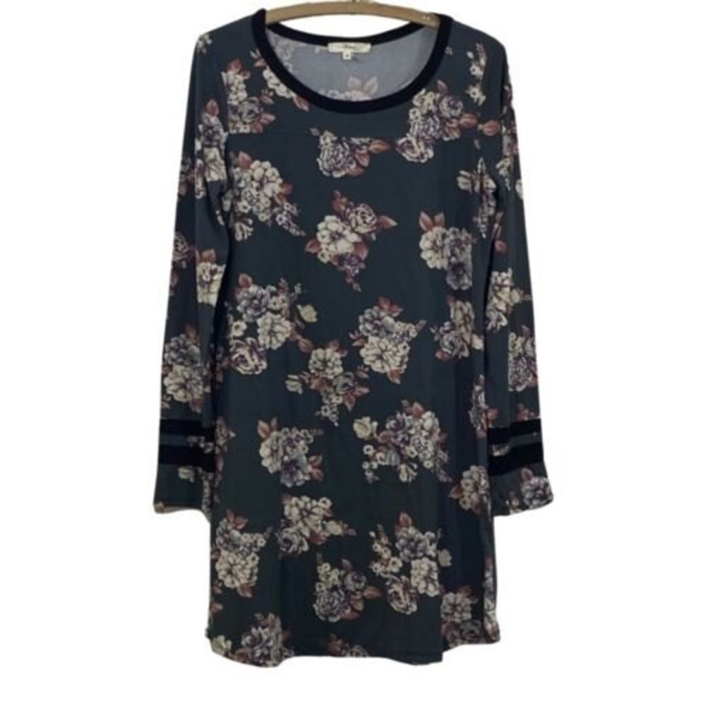 Andree By Unit Floral A Line Gray Dress Large